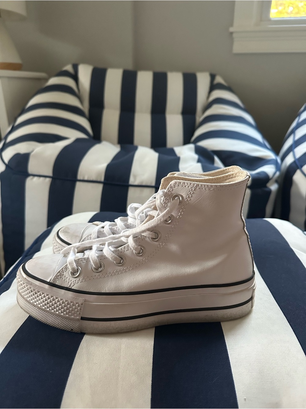 Converse White High-Top Leather Platform Sneakers for Women